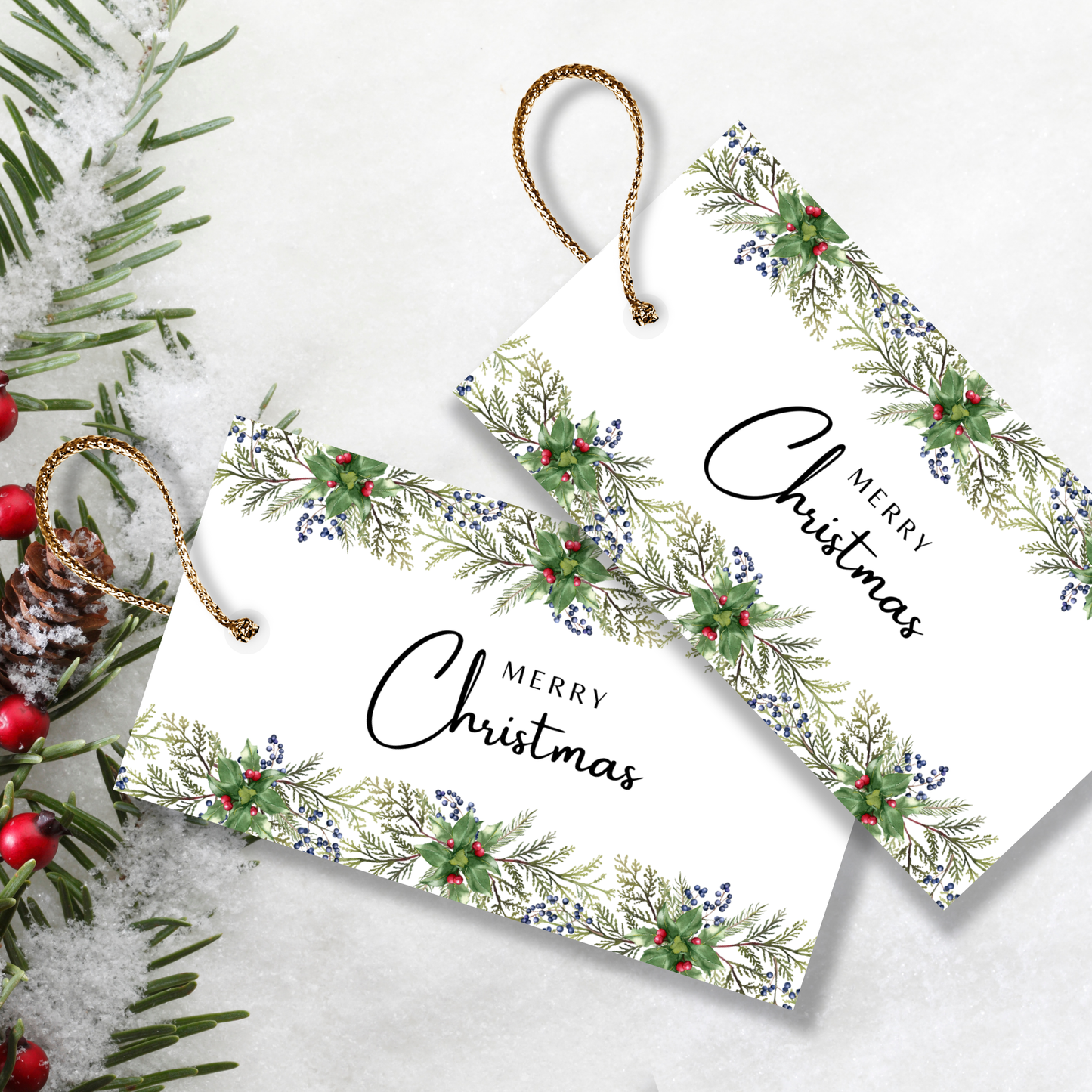 Printable Christmas Gift Tag - Festive Flowers