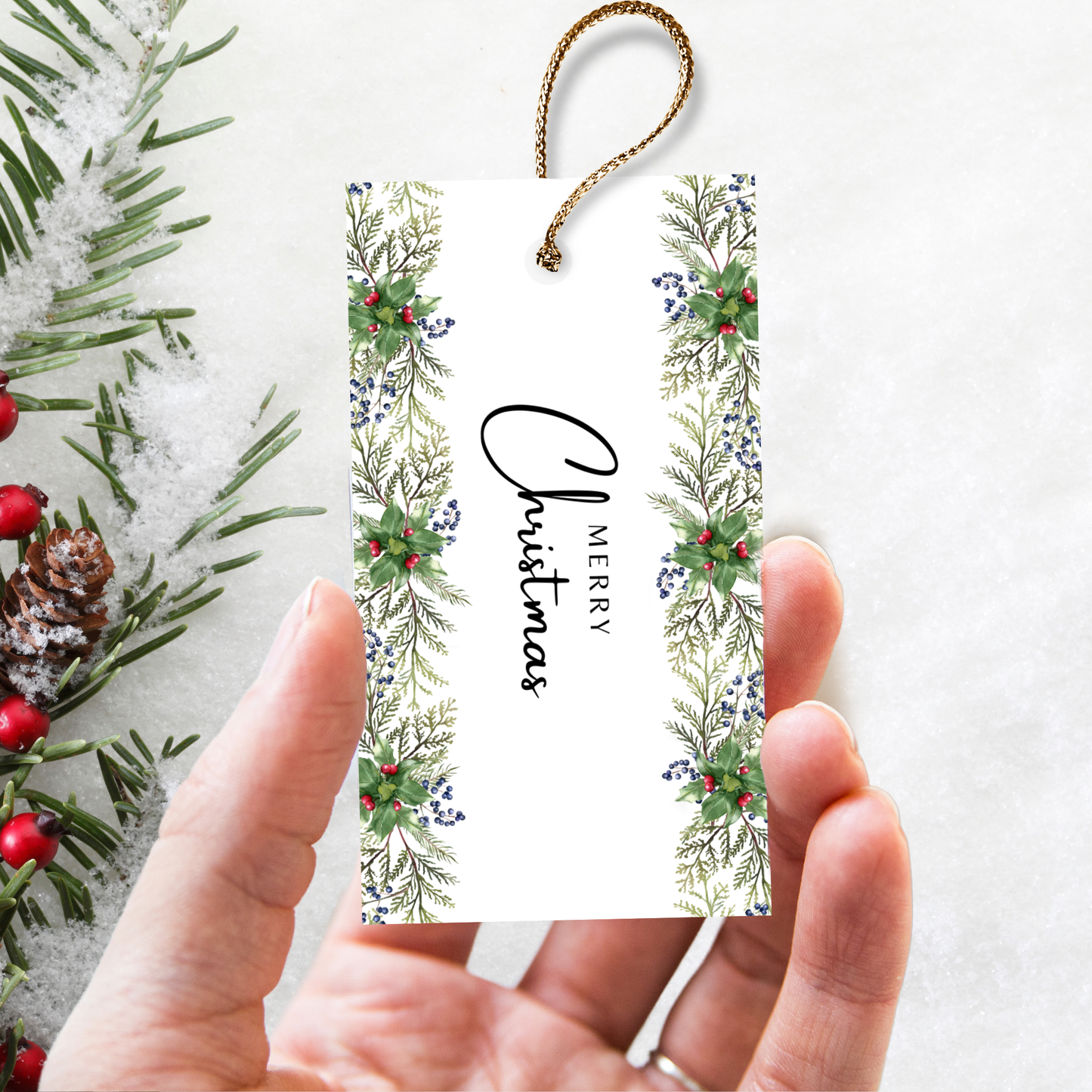 Printable Christmas Gift Tag - Festive Flowers