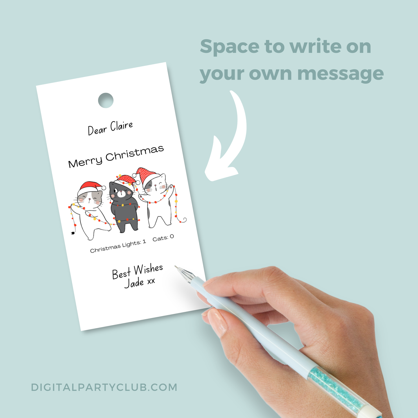 Printable Christmas Gift Tag - Three Cats Tangled