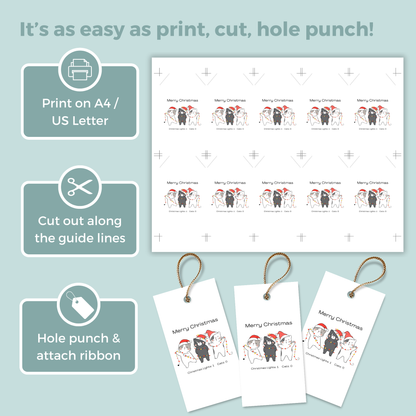 Printable Christmas Gift Tag - Three Cats Tangled