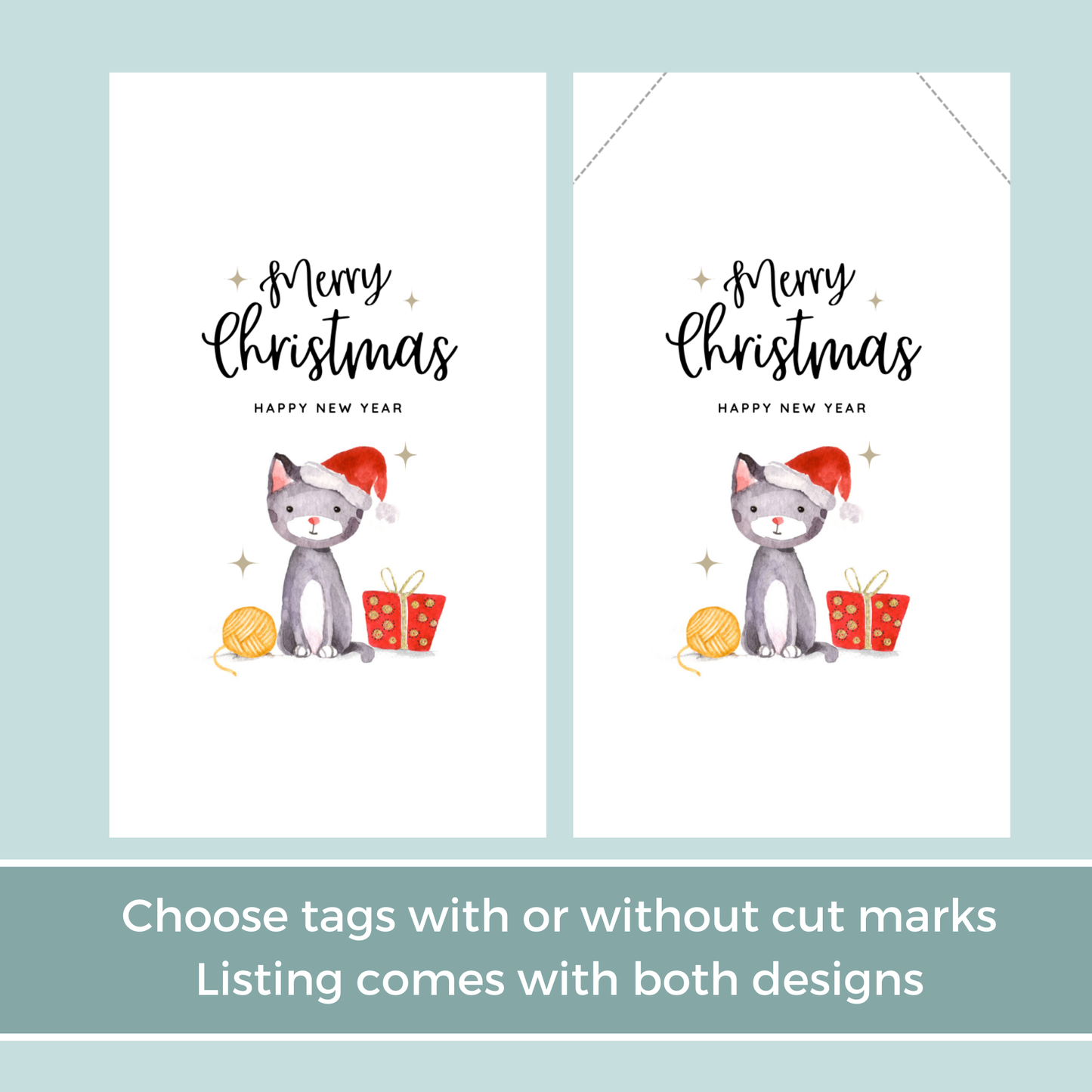 Printable Christmas Gift Tag - Cat with Santa Hat