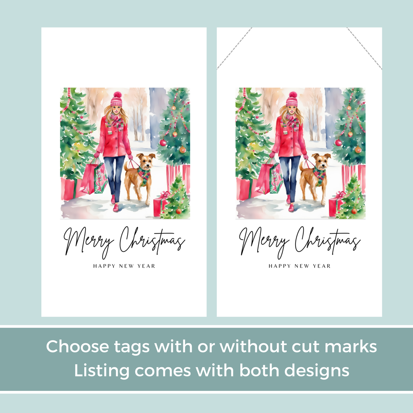 Printable Christmas Gift Tag - Woman with Dog