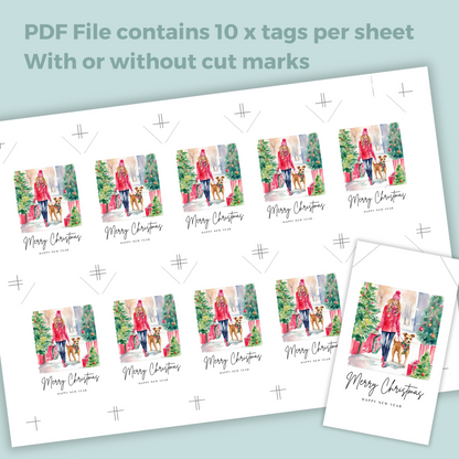 Printable Christmas Gift Tag - Woman with Dog