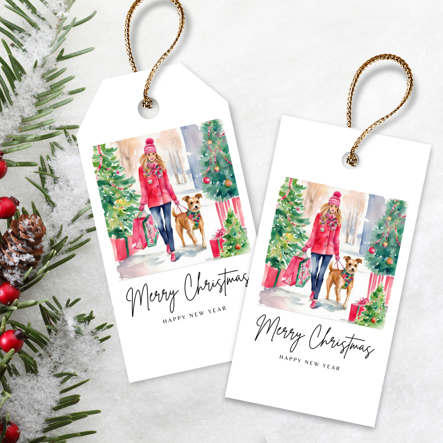 Printable Christmas Gift Tag - Woman with Dog