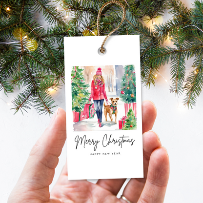 Printable Christmas Gift Tag - Woman with Dog