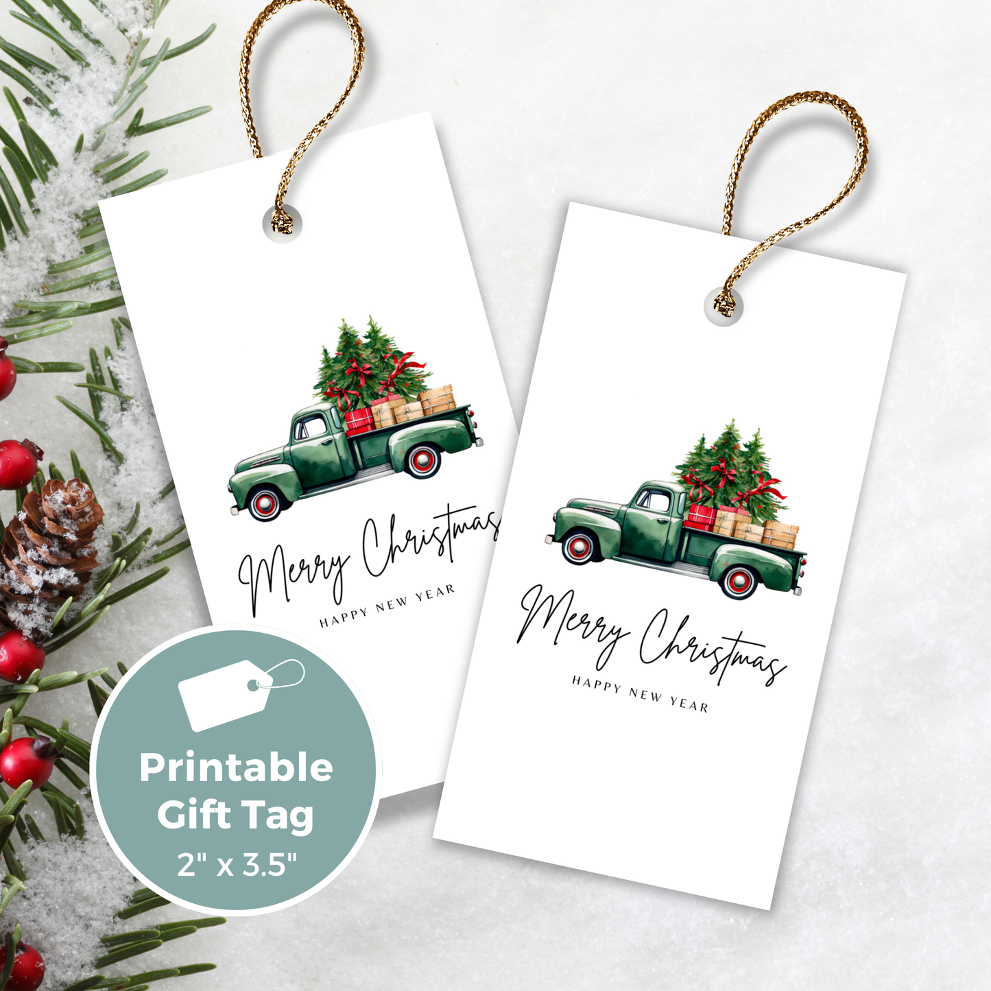 Printable Christmas Gift Tag - Vintage Truck