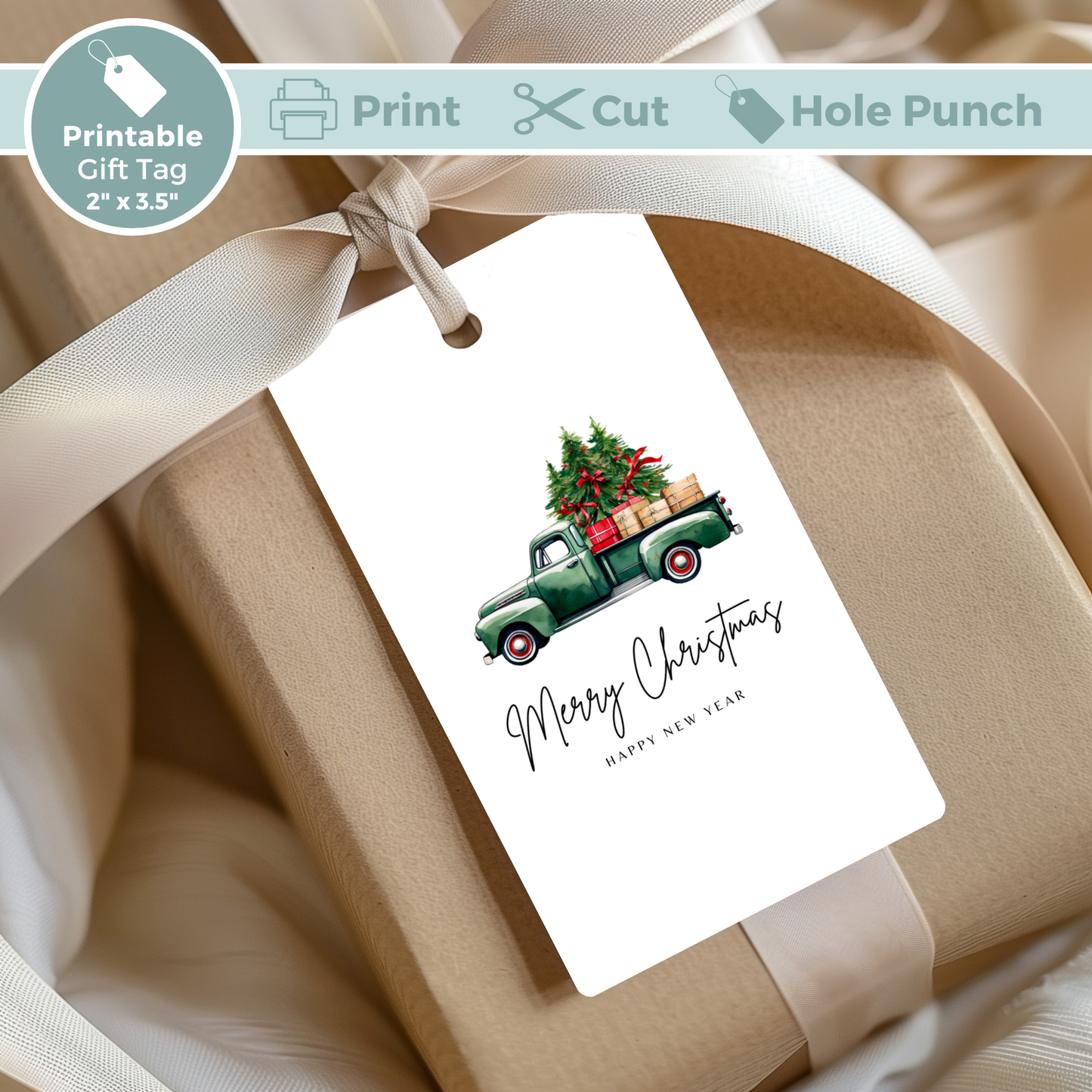 Printable Christmas Gift Tag - Vintage Truck