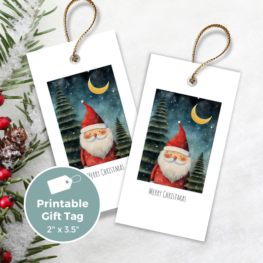 Printable Christmas Gift Tag - Starry Night Santa