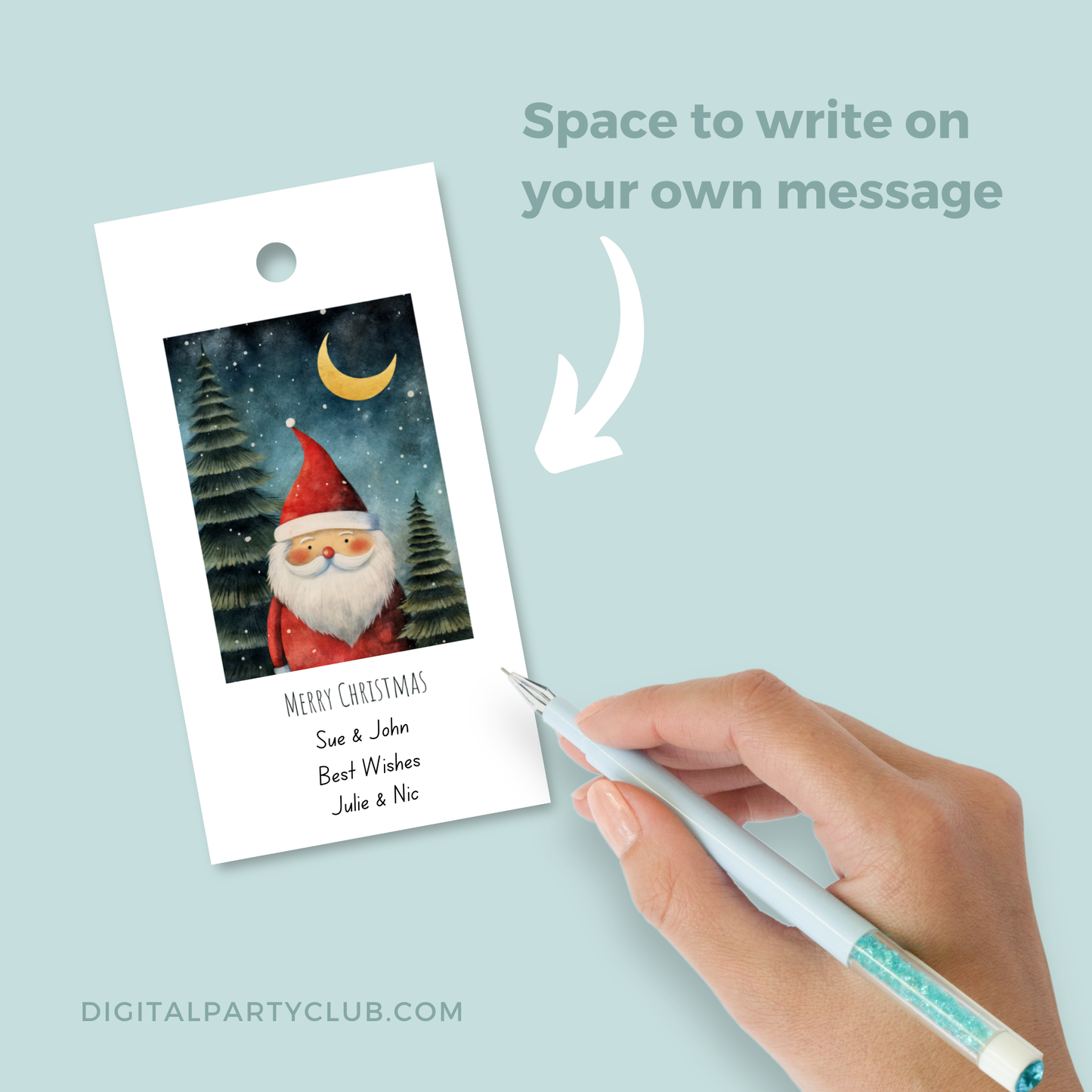 Printable Christmas Gift Tag - Starry Night Santa