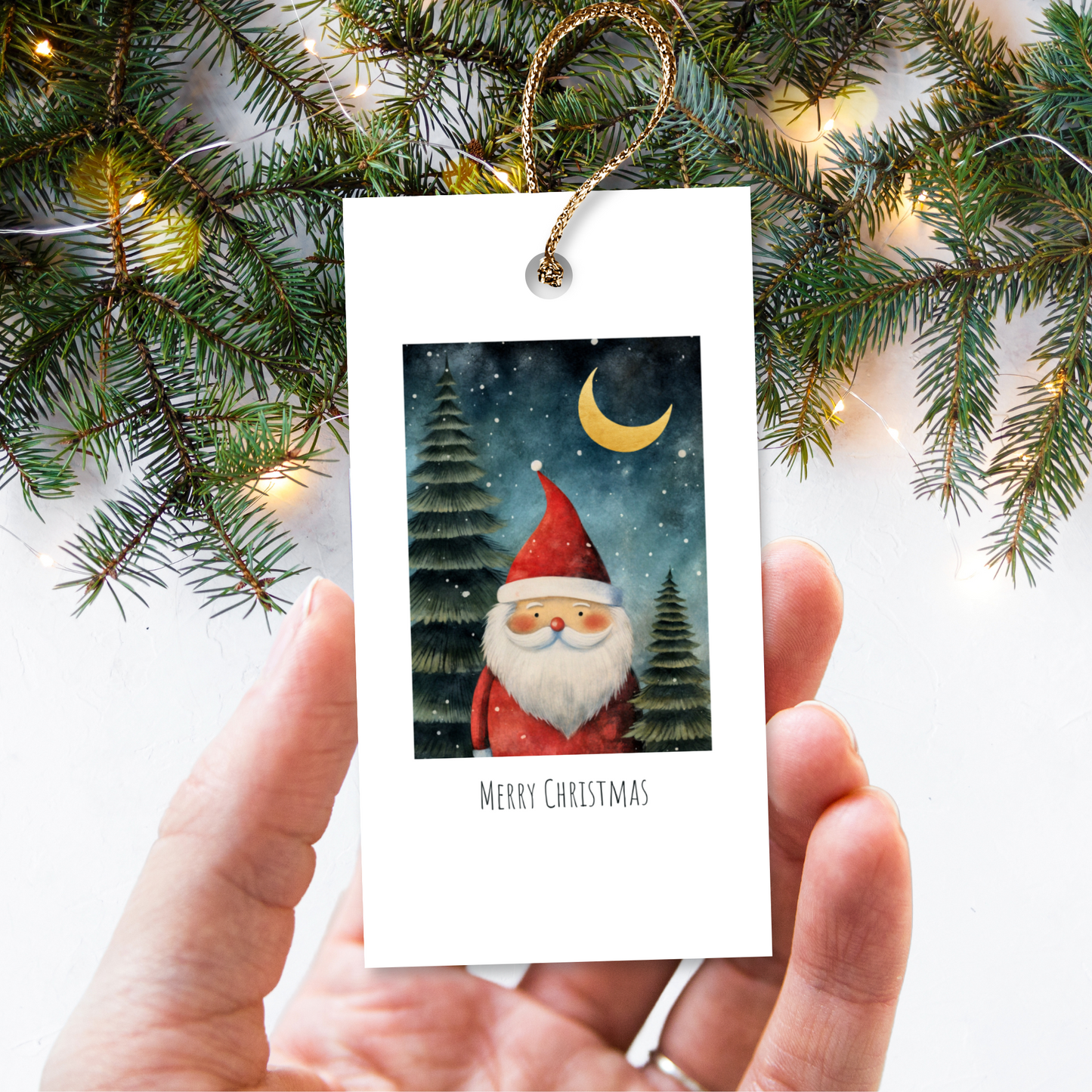 Printable Christmas Gift Tag - Starry Night Santa