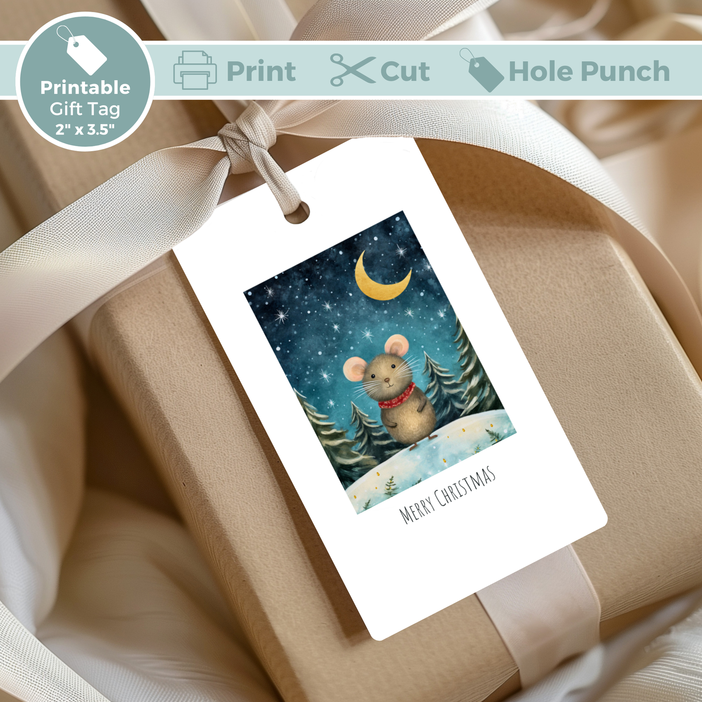 Printable Christmas Gift Tag - Cute Mouse