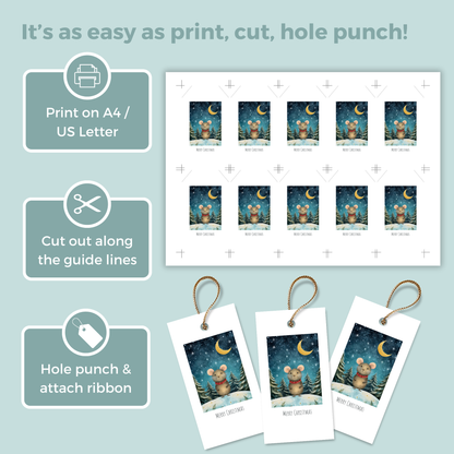 Printable Christmas Gift Tag - Cute Mouse