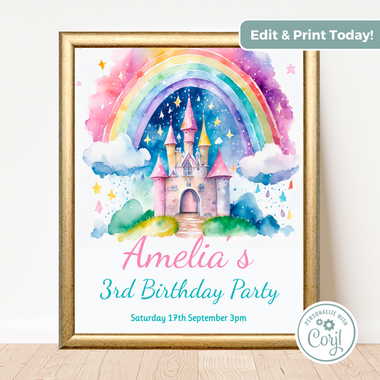 Editable Birthday Welcome Sign - Rainbow Castle