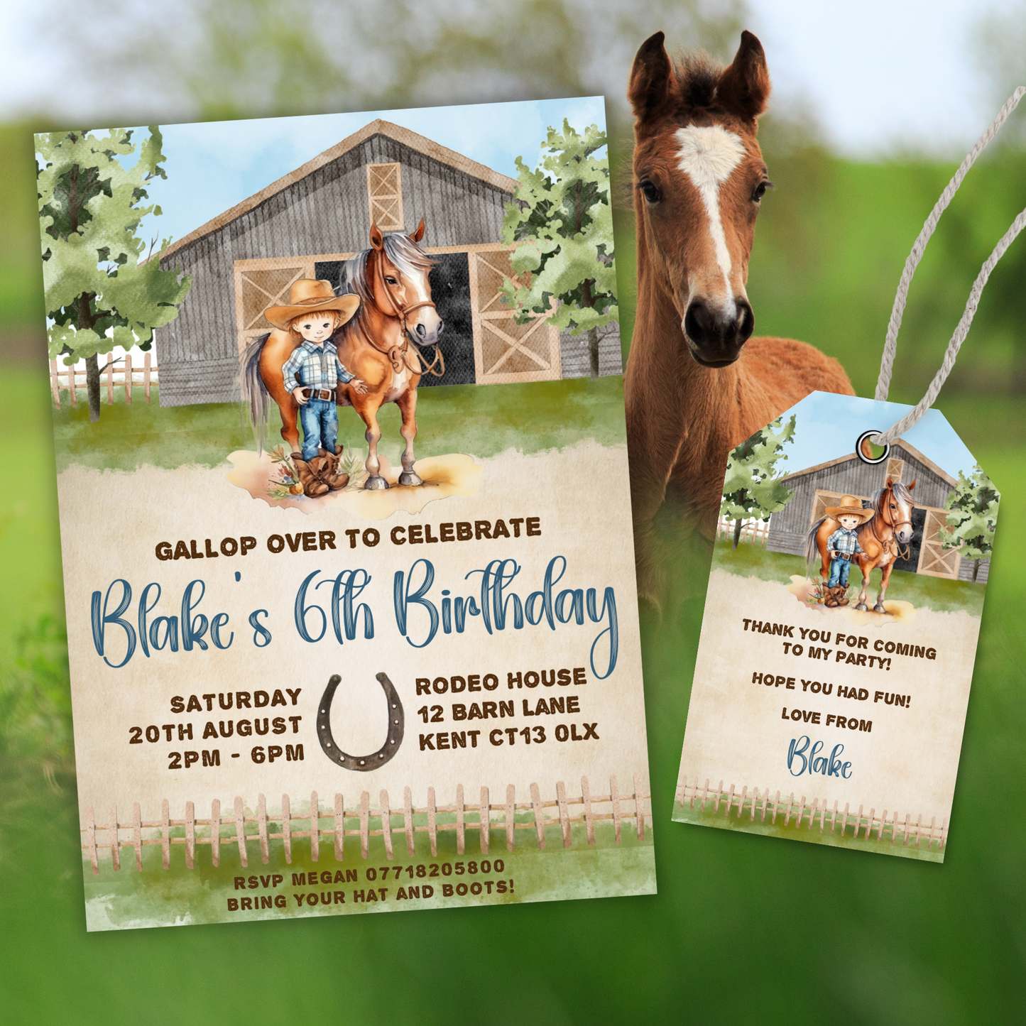 Editable Birthday Invitation and FREE Thank You Tag - Cowboy