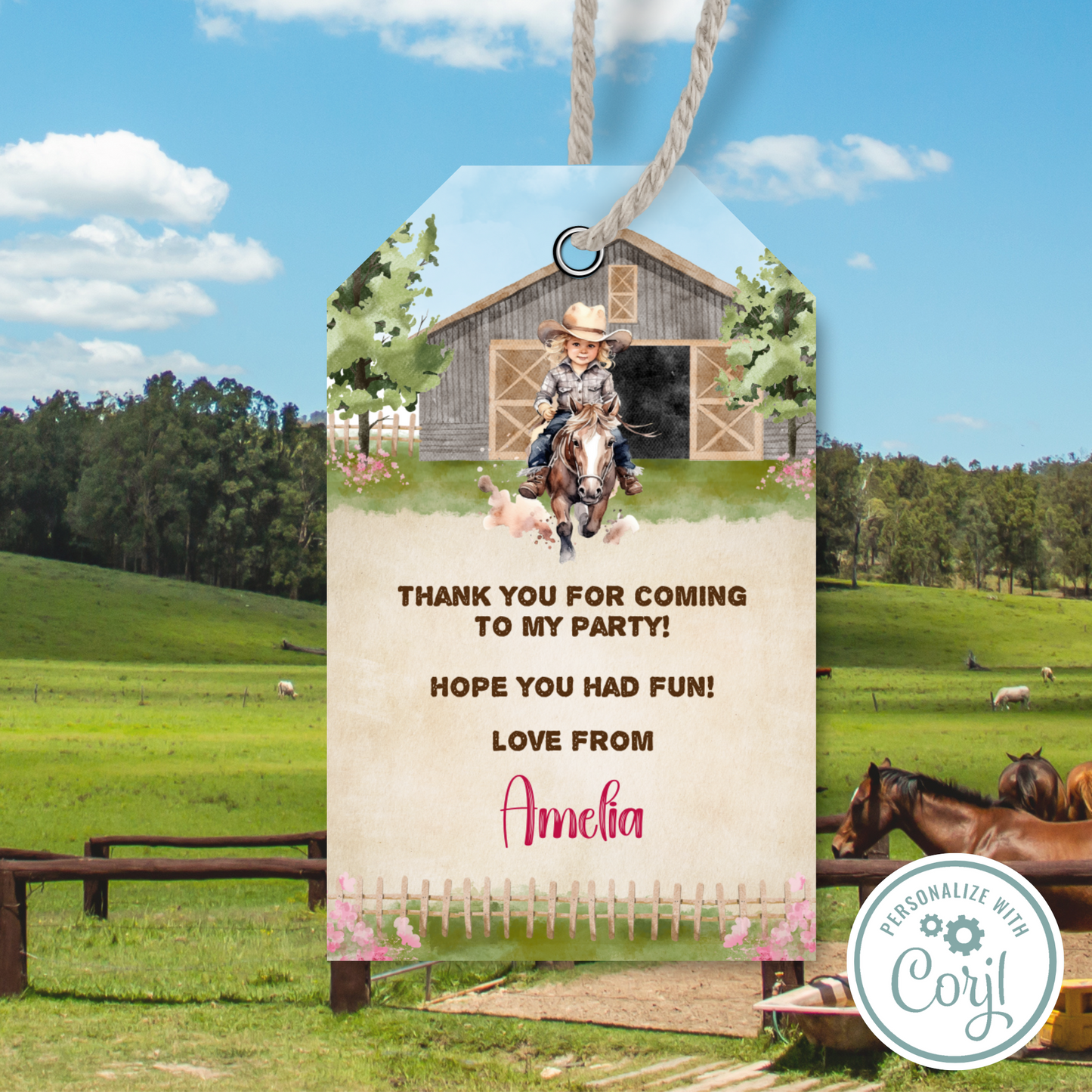 Editable Birthday Thank You Tag - Wild West