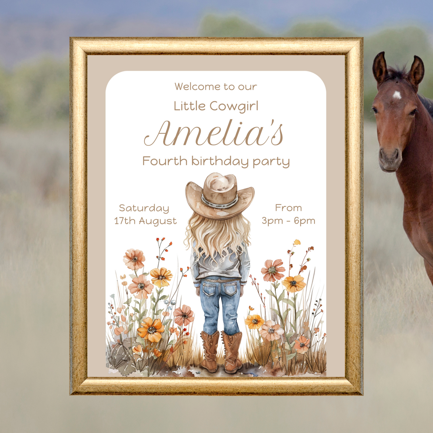 Editable Birthday Welcome Sign - Cowgirl Beige