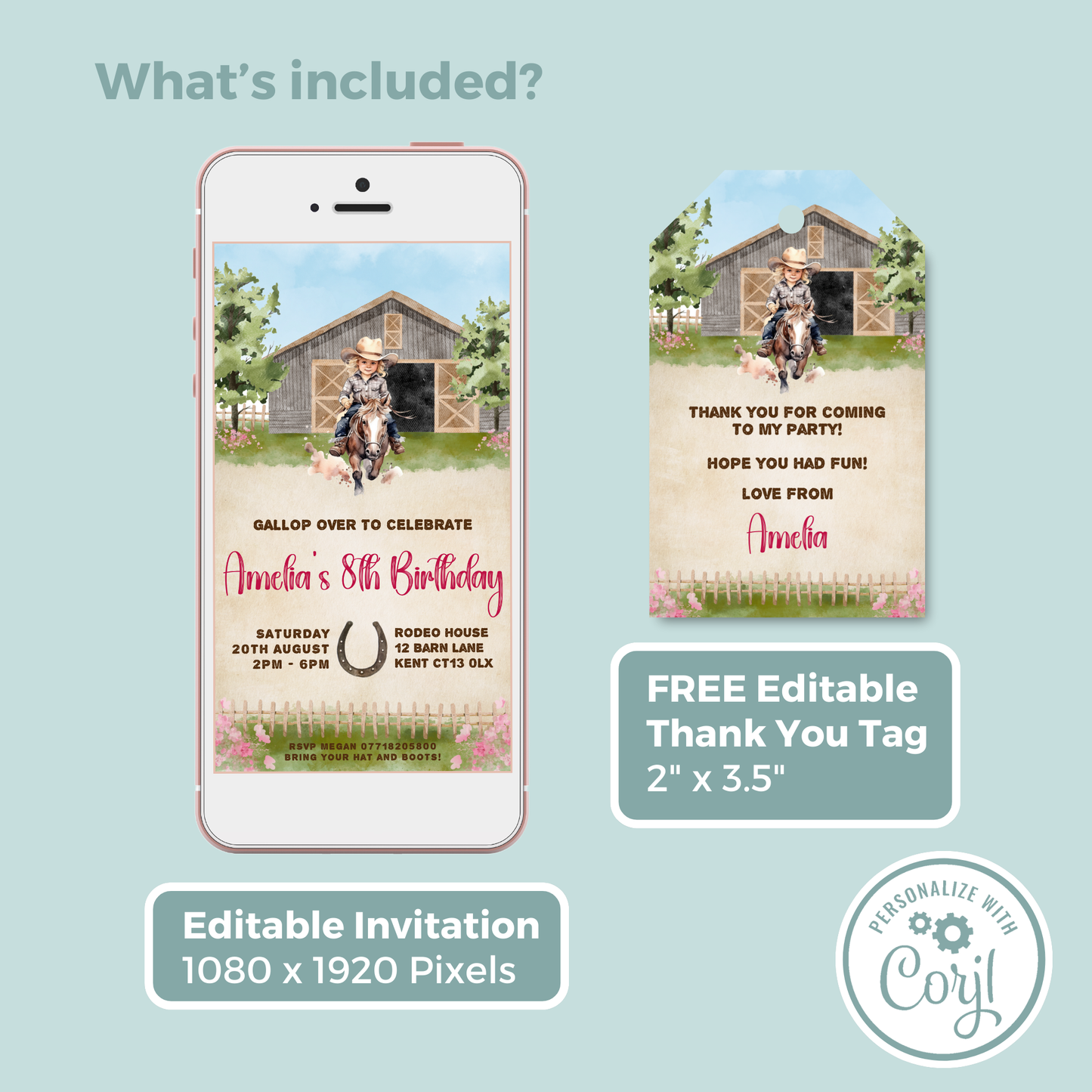 Editable Evite Birthday Invitation and FREE Thank You Tag - Wild West