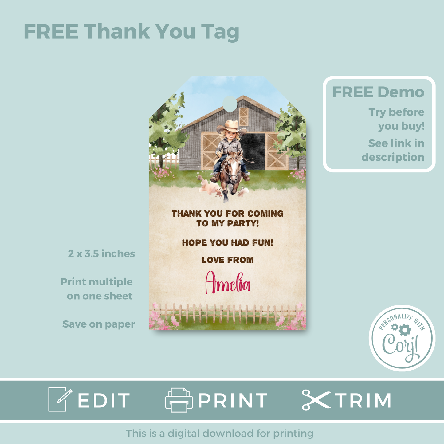 Editable Evite Birthday Invitation and FREE Thank You Tag - Wild West