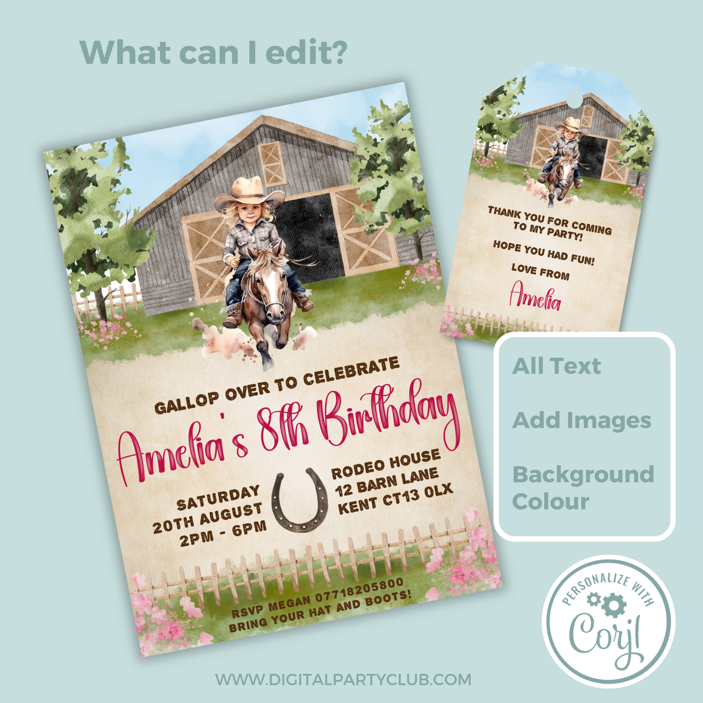 Editable Birthday Invitation and FREE Thank You Tag - Wild West