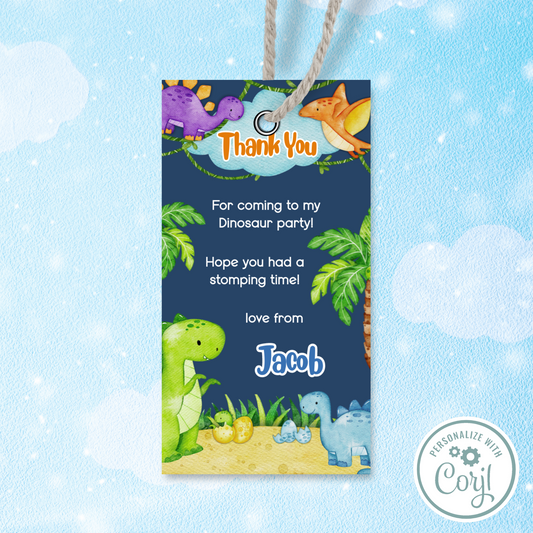 Editable Birthday Thank You Tag - Dinosaur