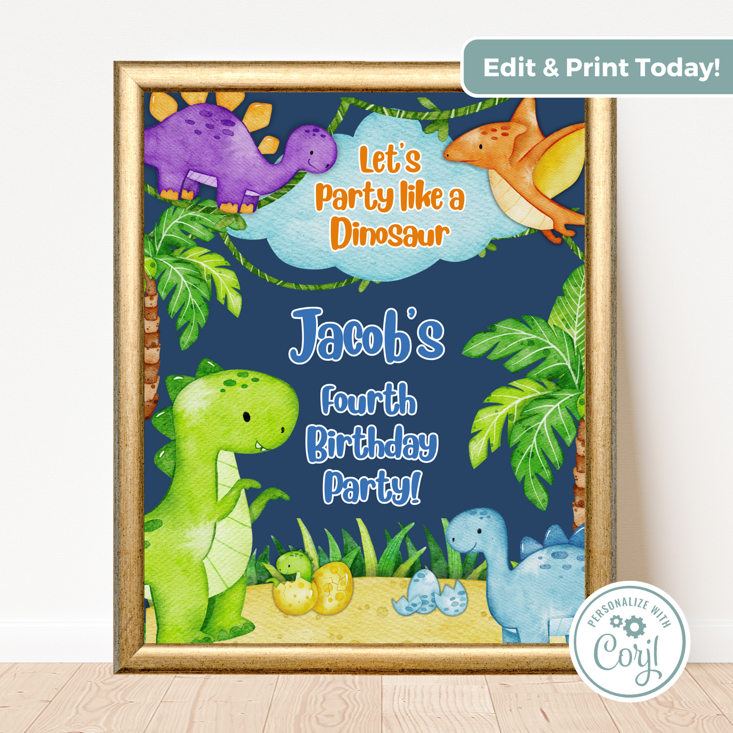 Editable Birthday Welcome Sign - Dinosaur