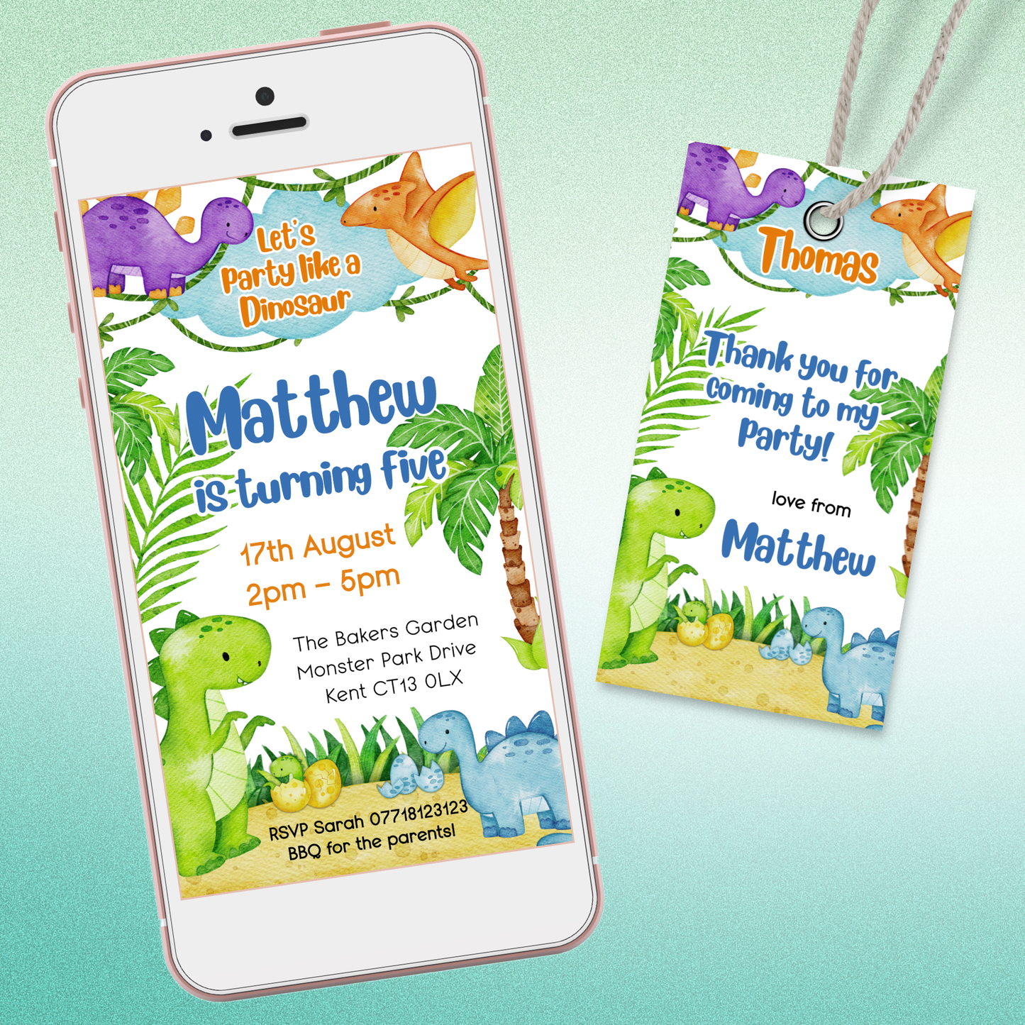 Editable Evite Birthday Invitation and FREE Thank You Tag - Dinosaur