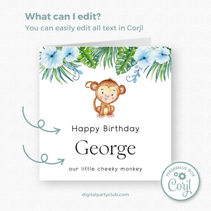 Editable Birthday Card - Cheeky Monkey