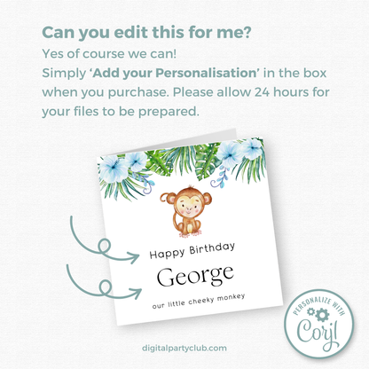 Editable Birthday Card - Cheeky Monkey