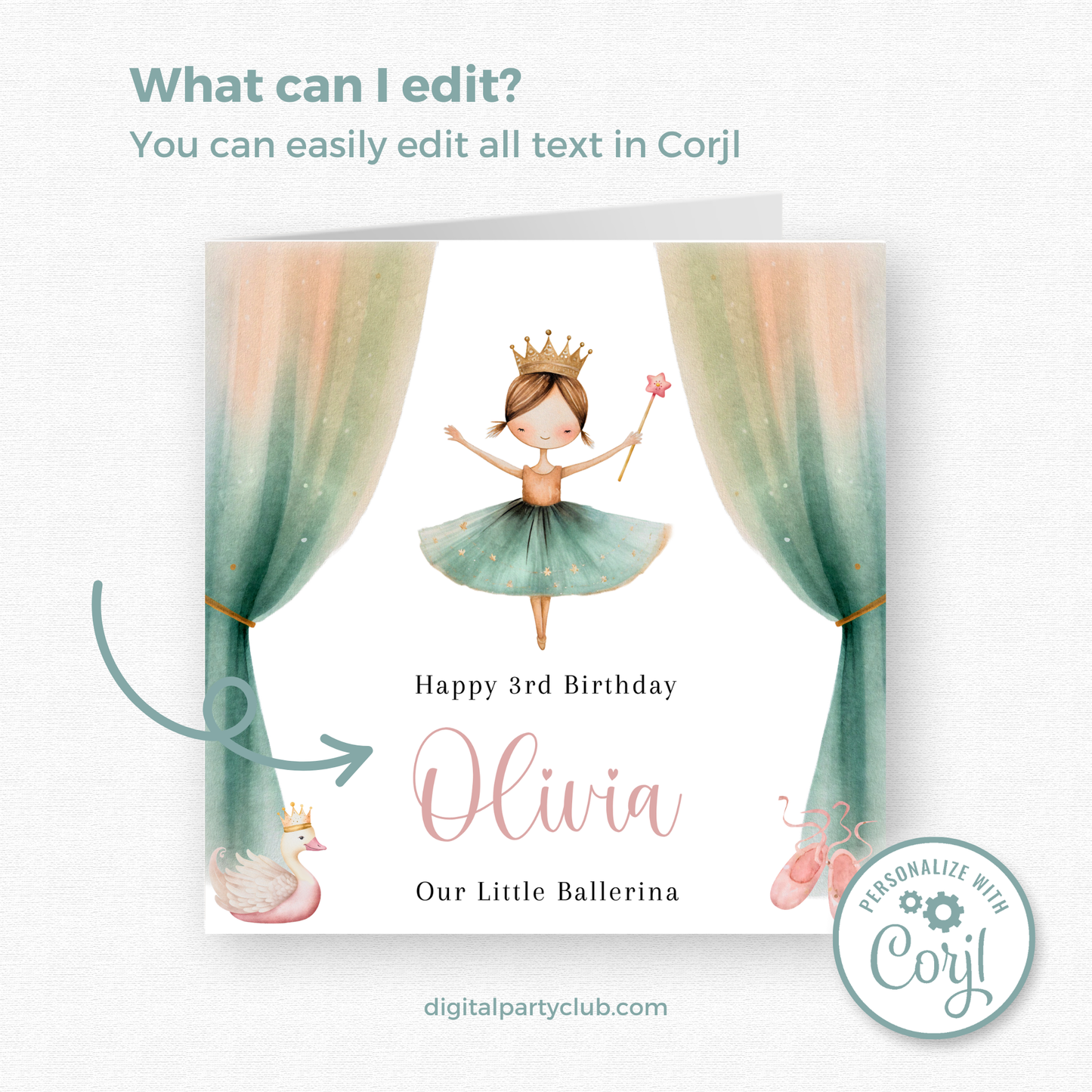 Editable Birthday Card - Little Ballerina