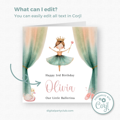 Editable Birthday Card - Little Ballerina