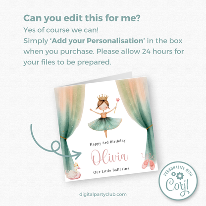 Editable Birthday Card - Little Ballerina