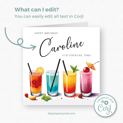 Editable Birthday Card - Cocktail