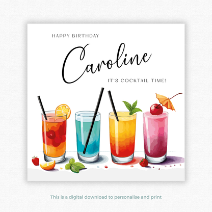 Editable Birthday Card - Cocktail
