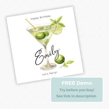 Editable Birthday Card - Cocktail