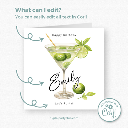 Editable Birthday Card - Cocktail