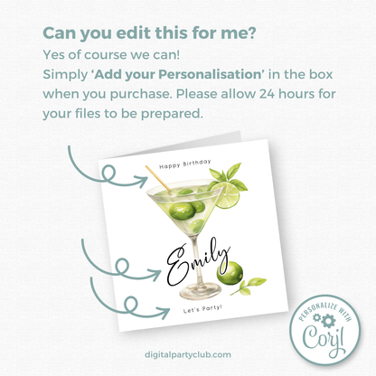Editable Birthday Card - Cocktail