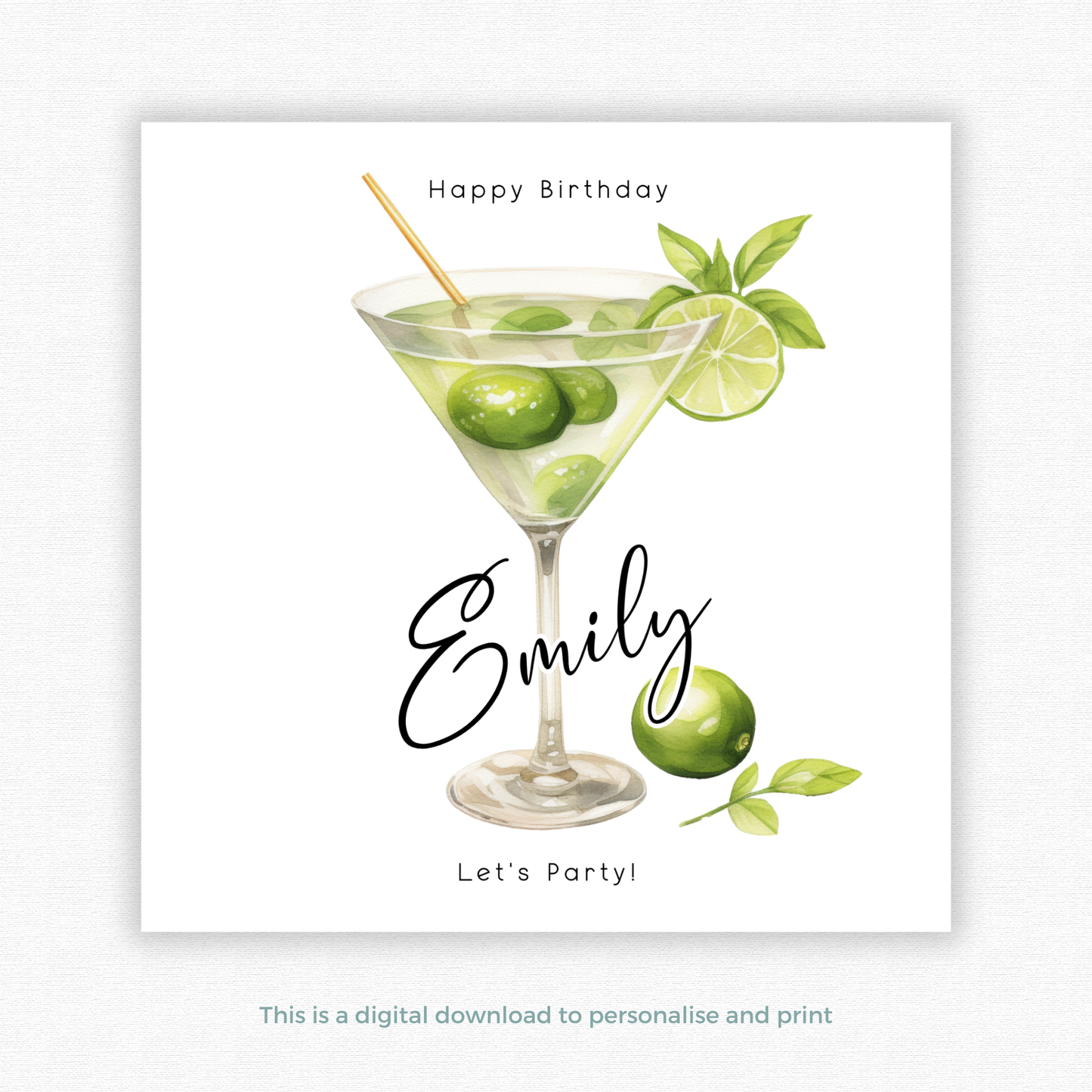Editable Birthday Card - Cocktail