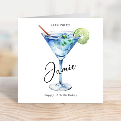 Editable Birthday Card - 18th Martini Glass