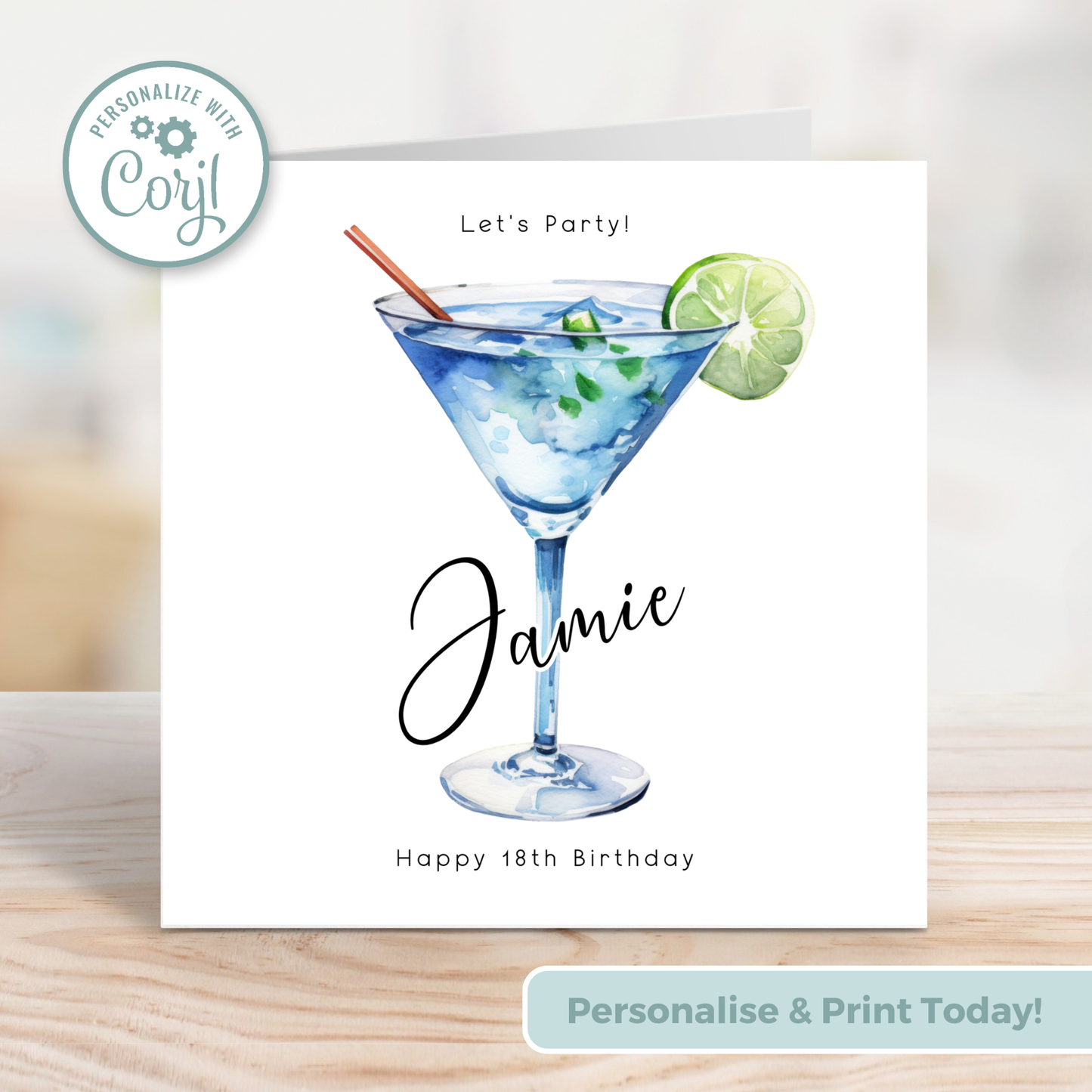Editable Birthday Card - 18th Martini Glass