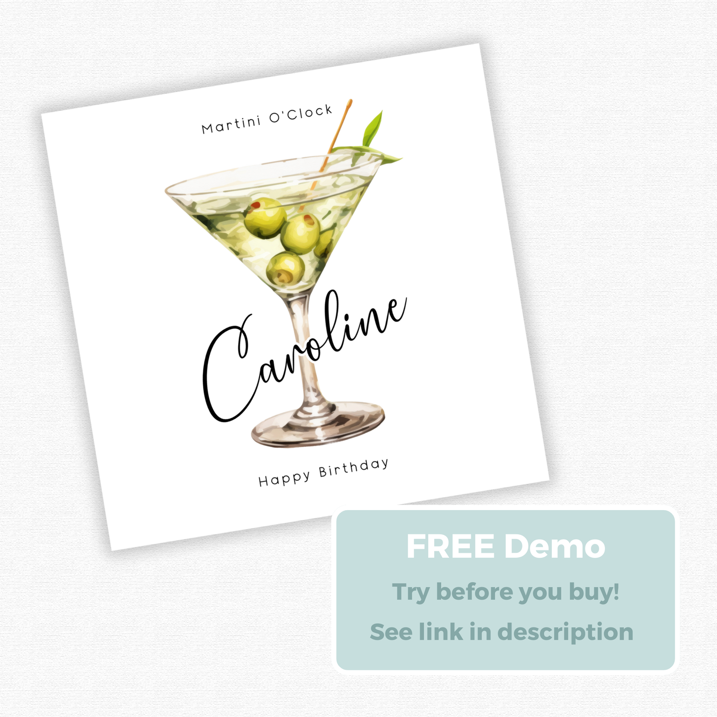 Editable Birthday Card - Martini Olive