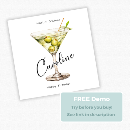 Editable Birthday Card - Martini Olive