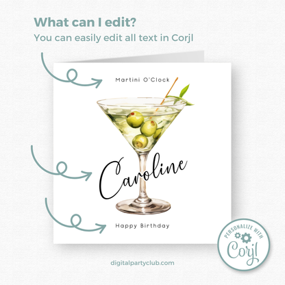 Editable Birthday Card - Martini Olive