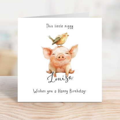 Editable Birthday Card - Pig with Bird