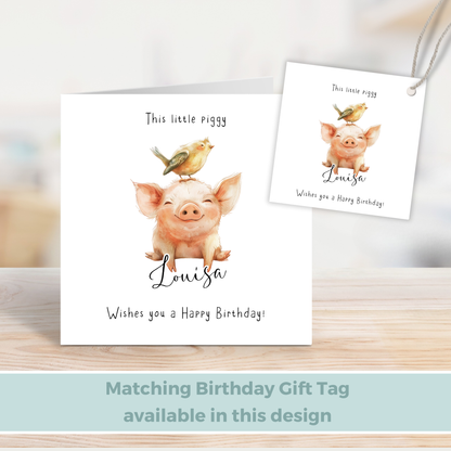 Editable Birthday Card - Pig with Bird