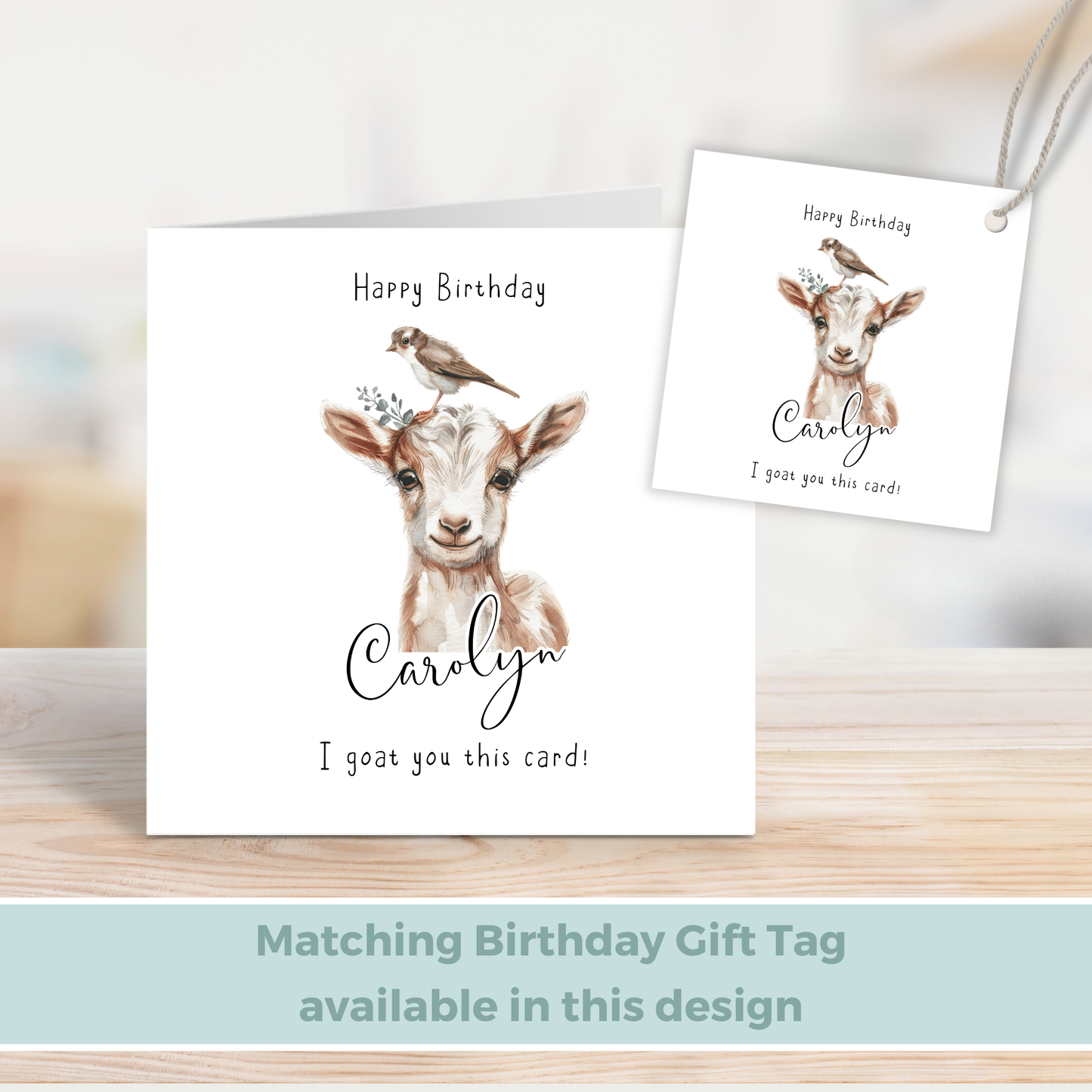 Editable Birthday Card - Goat with Bird