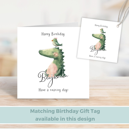 Editable Birthday Card - Dinosaur with Bird