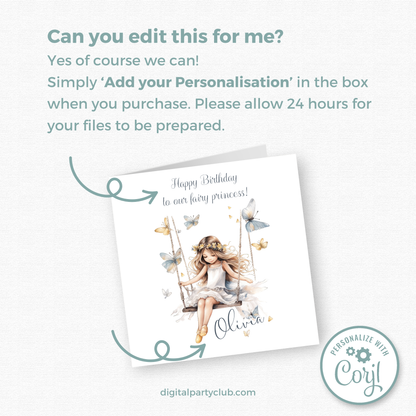 Editable Birthday Card - Fairy