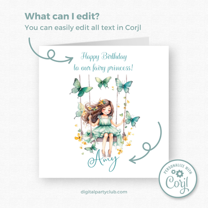 Editable Birthday Card - Fairy