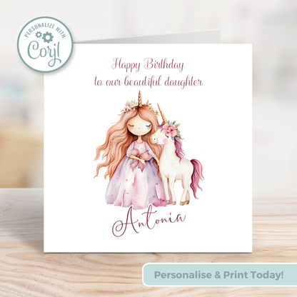 Editable Birthday Card - Princess Unicorn