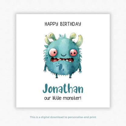Editable Birthday Card - Monster